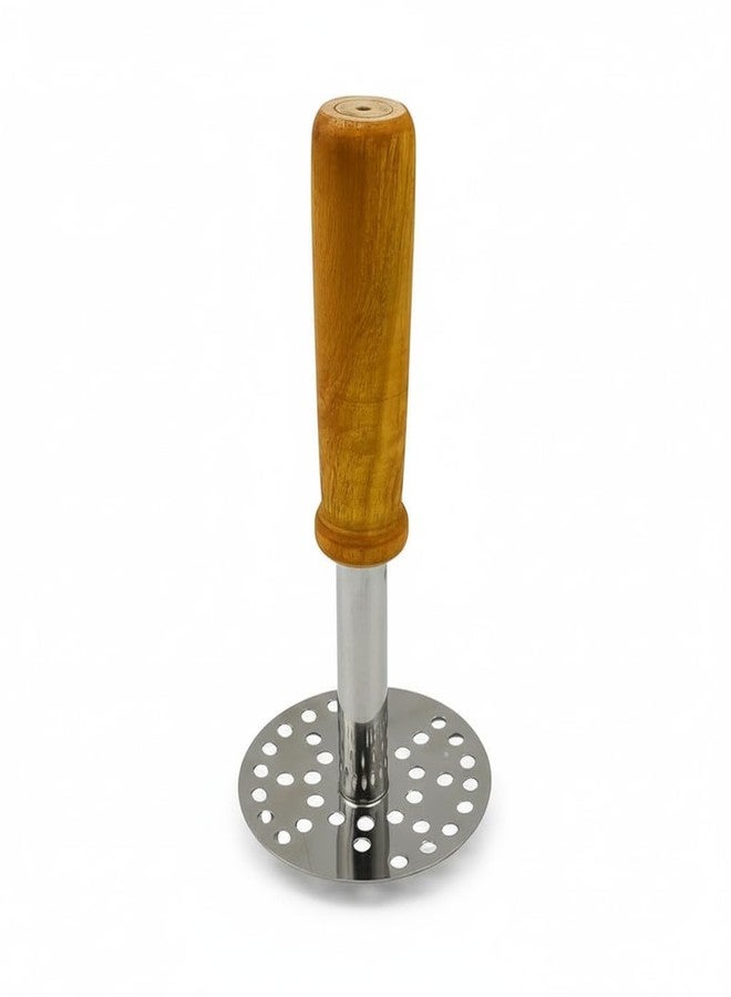 Oblivion Stainless Steel Potato & Pav Bhaji Masher with Wooden Handle - Durable, Ergonomic Design for Home Cooks & Professionals | Vegetable Crusher Paubhaji Vegetable Masher (1 Pc) - Image 1